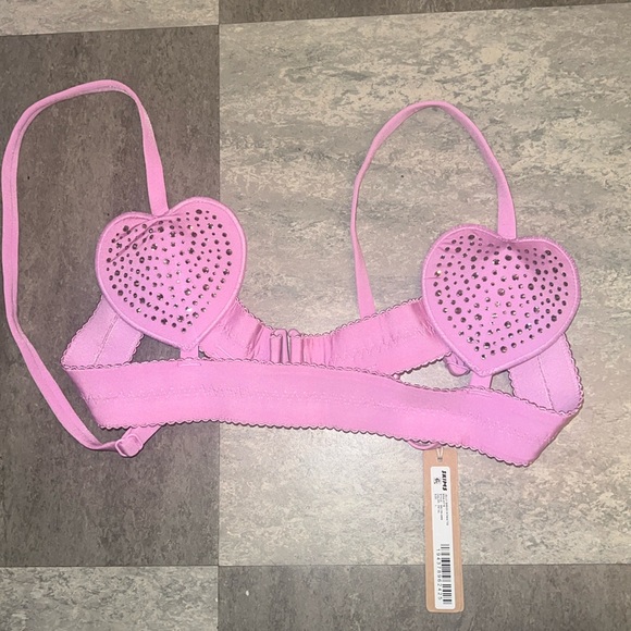 SKIMS Intimate Jelly Sheer Pink Heart Rhinestone Bralette Lingerie Top NWT - Picture 3 of 5